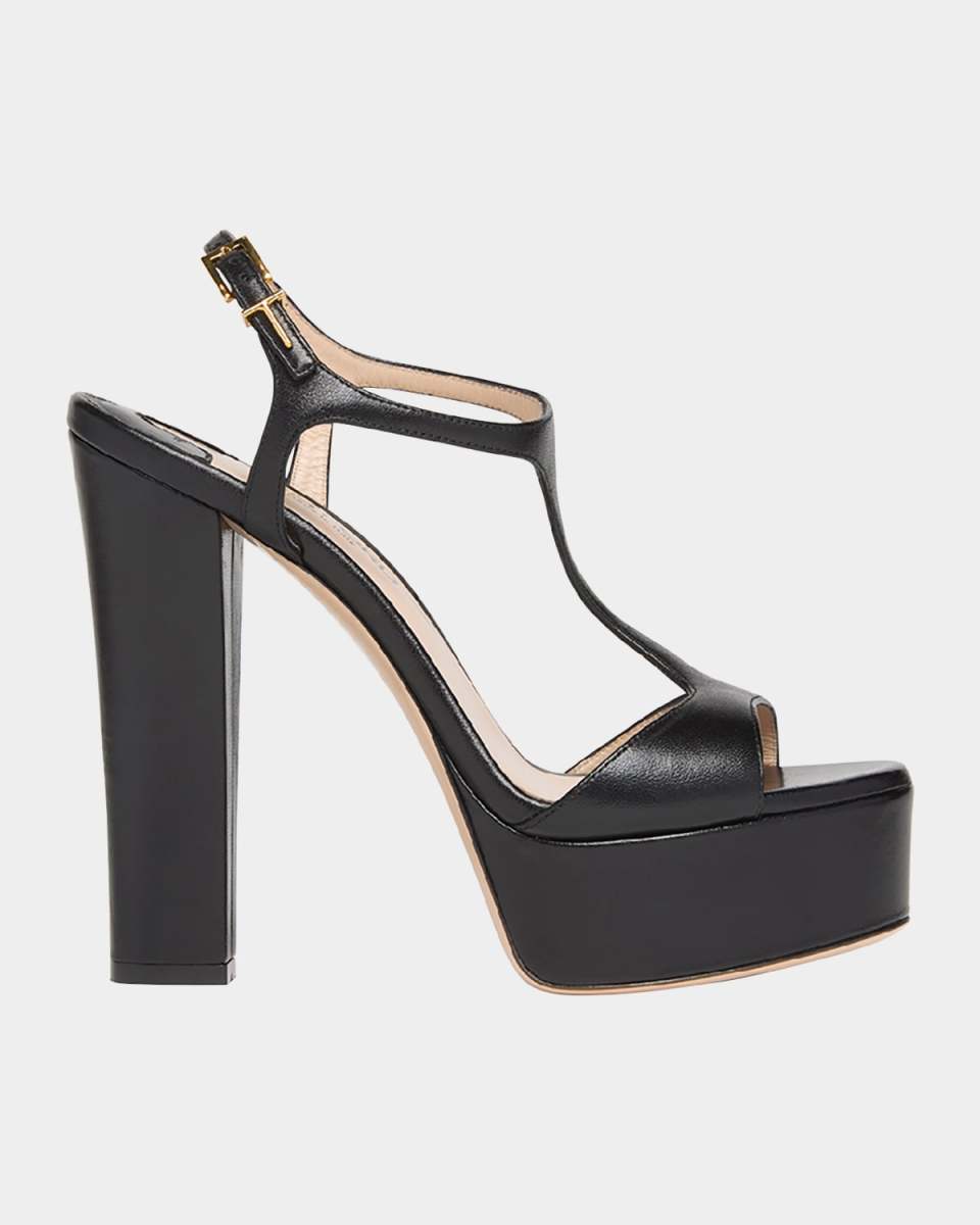 Leather T-Strap Platform Sandals
